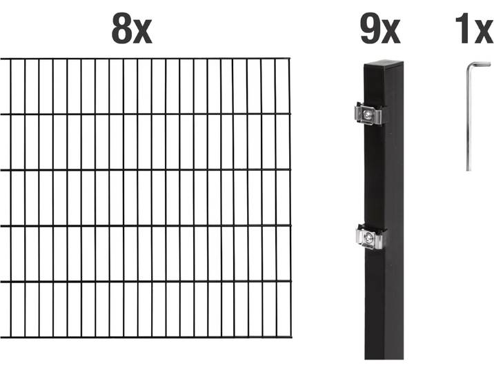 Doppelstabmattenzaun ALBERTS Grundset , schwarz, H:80cm, Stahl, Zaunelemente, Doppelstabmattenzaun, Höhe: 80-200 cm, Gesamtlänge: 4-30 m, zum Einbetonieren