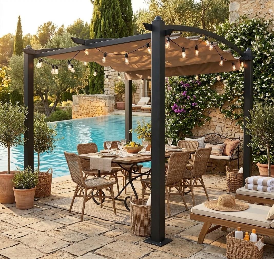 Pavillon Gartenpavillon 3x3m braun GISEH UV-Schutz Wasserabweisende Überdachung Sonnenschutz für Terrasse Garten Überdachung