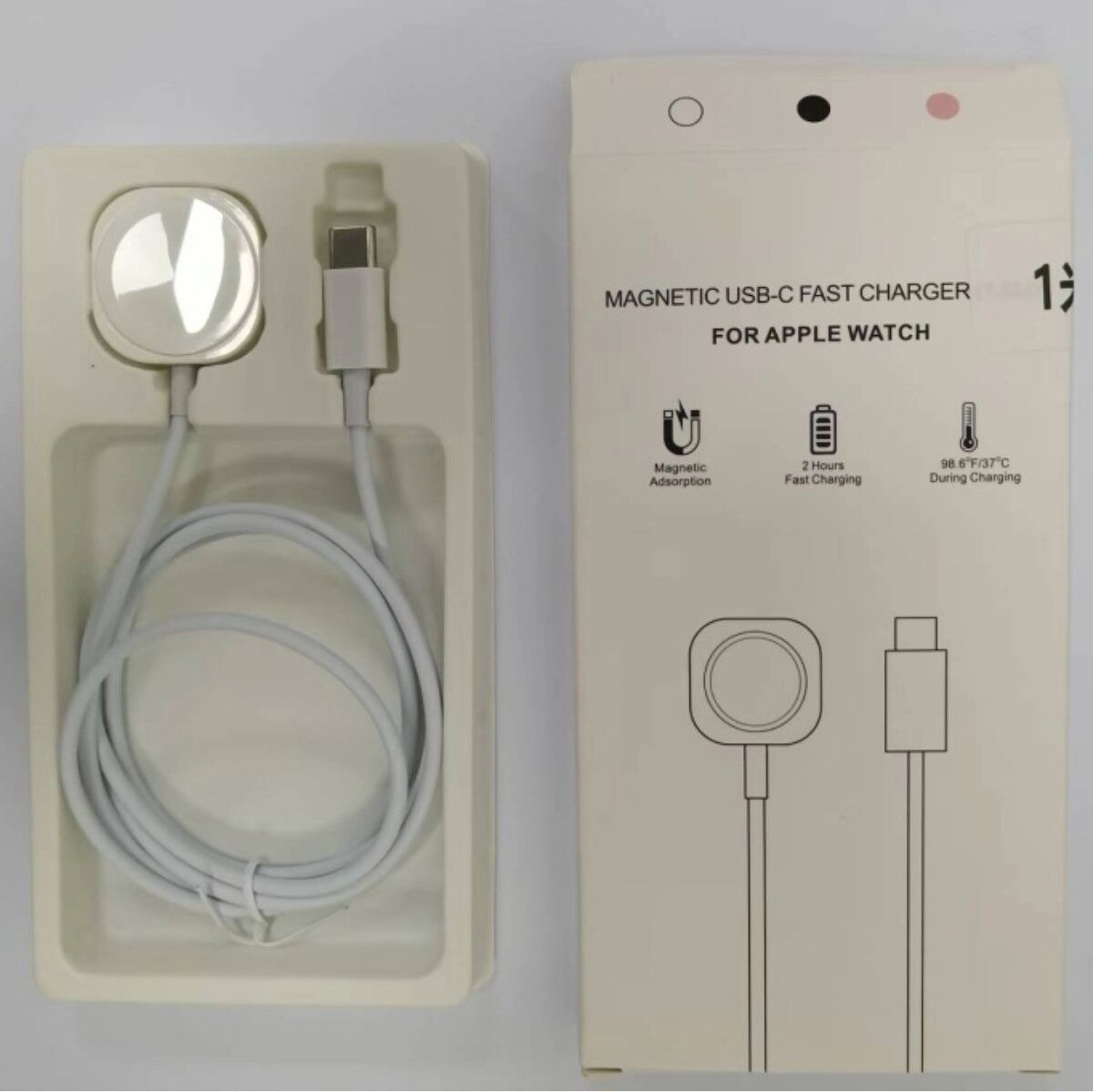 INF Square Type-C Ladegerät kompatibel mit Apple Watch   2.5W magnetisches Schnellladegerät, 100cm, PC+ABS, Weiß