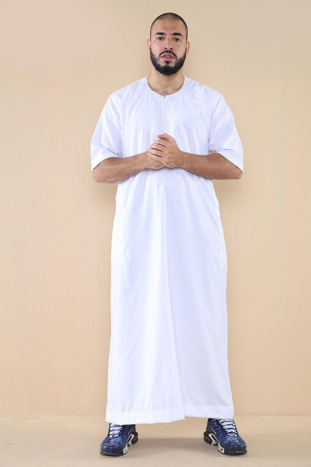 Mens witte Thobe Jubba islamitische Arabische Marokkaanse Saoedi-Arabië Kaftan Arabische gewaad met ritssluiting