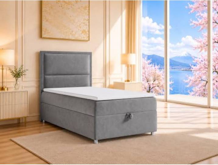 Best For Home Trinity K-11 Boxspringbett 100x200 cm mit Bettkasten & Topper Elegantes Einzel-Boxspringbett mit H3-Bonellfederkernmatratze, Topper, Stauraum, gepolstertem Kopfteil & stabiler Bauweise.