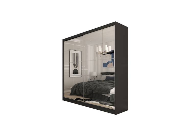 SCHWEBETÜRENSCHRANK FIORELLA 200/216/61 cm 2-türig mit Spiegel Schwarz