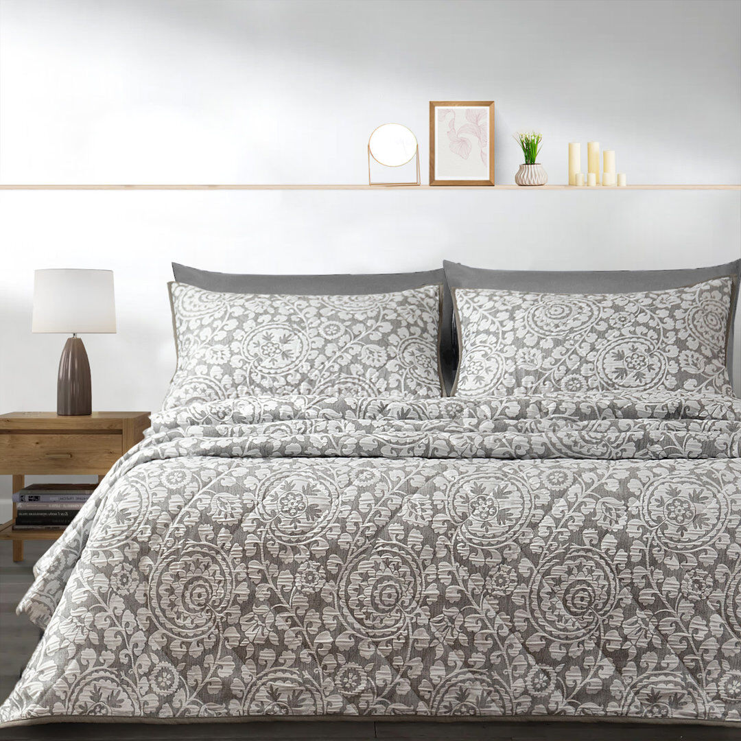 Marlow Home Co. Abhipsa Luxury Jacquard Bedspread Sets Grey King Bedspread - 2 Shams
