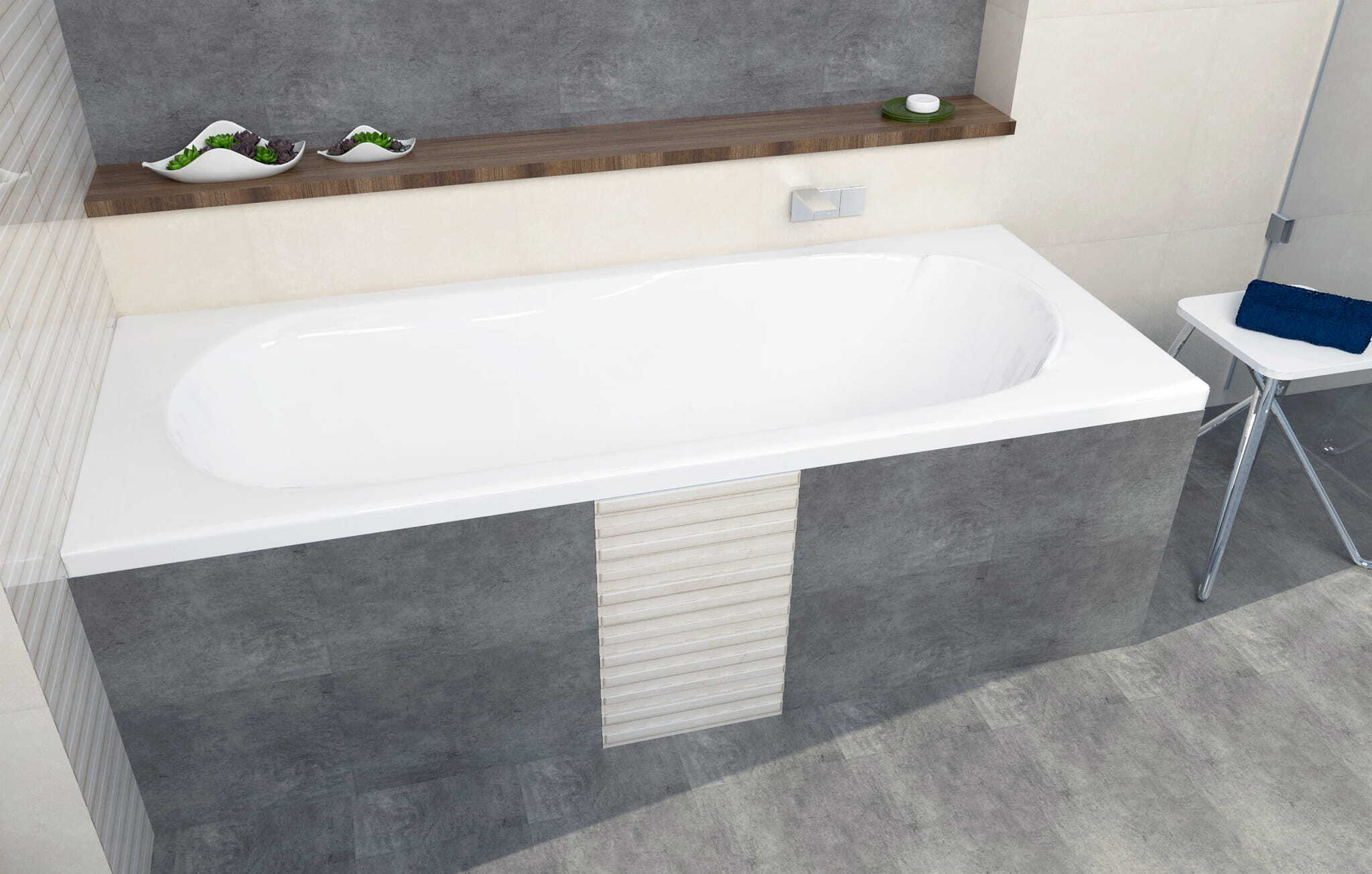ECOLAM Badewanne Wanne Rechteck Bona Design Acryl weiß 190x80 cm + Ablaufgarnitur Ab- und Überlauf Automatik Füße Silikon
