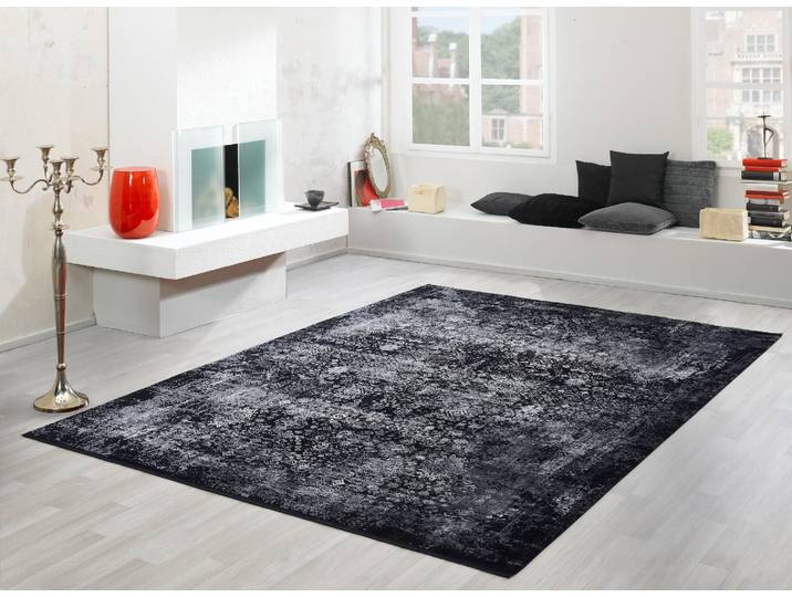 Teppich OCI DIE TEPPICHMARKE BESTELLER MAGIC , schwarz (schwarz, grau), B:80cm H:8mm L:150cm, Viskose, Teppiche, Teppich, Glanz Viskose, mit Fransen, Hoch Tief Struktur, Vintage, Wohnzimmer