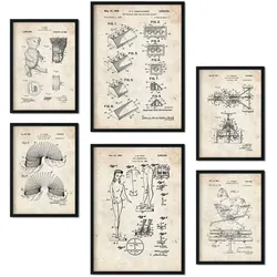 POSTER Set Mit 6 Plakaten Mit Spielzeuge Patenten Im Vintage Stil A3 & A4 Rahmenlos