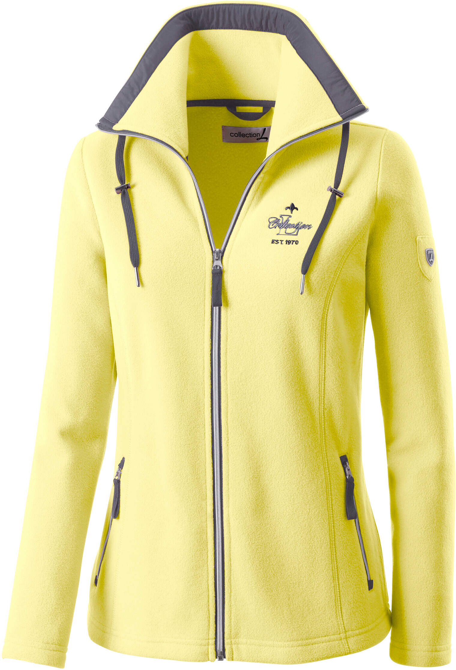 Fleecejacke WITT "Fleece-Jacke Fleecejacke mit schrägen Reißverschluss-Taschen", Damen, Gr. 42, zitrone, Fleece, , Sportlich, Jacken Fleecejacke