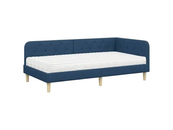 PUGYNBK Eck-Bettgestell, Blau, 90 x 190 cm, Stoff Fester Lattenrost, Schaumstoffmatratze, langlebiges Polyester, L-Design, einfache Reinigung