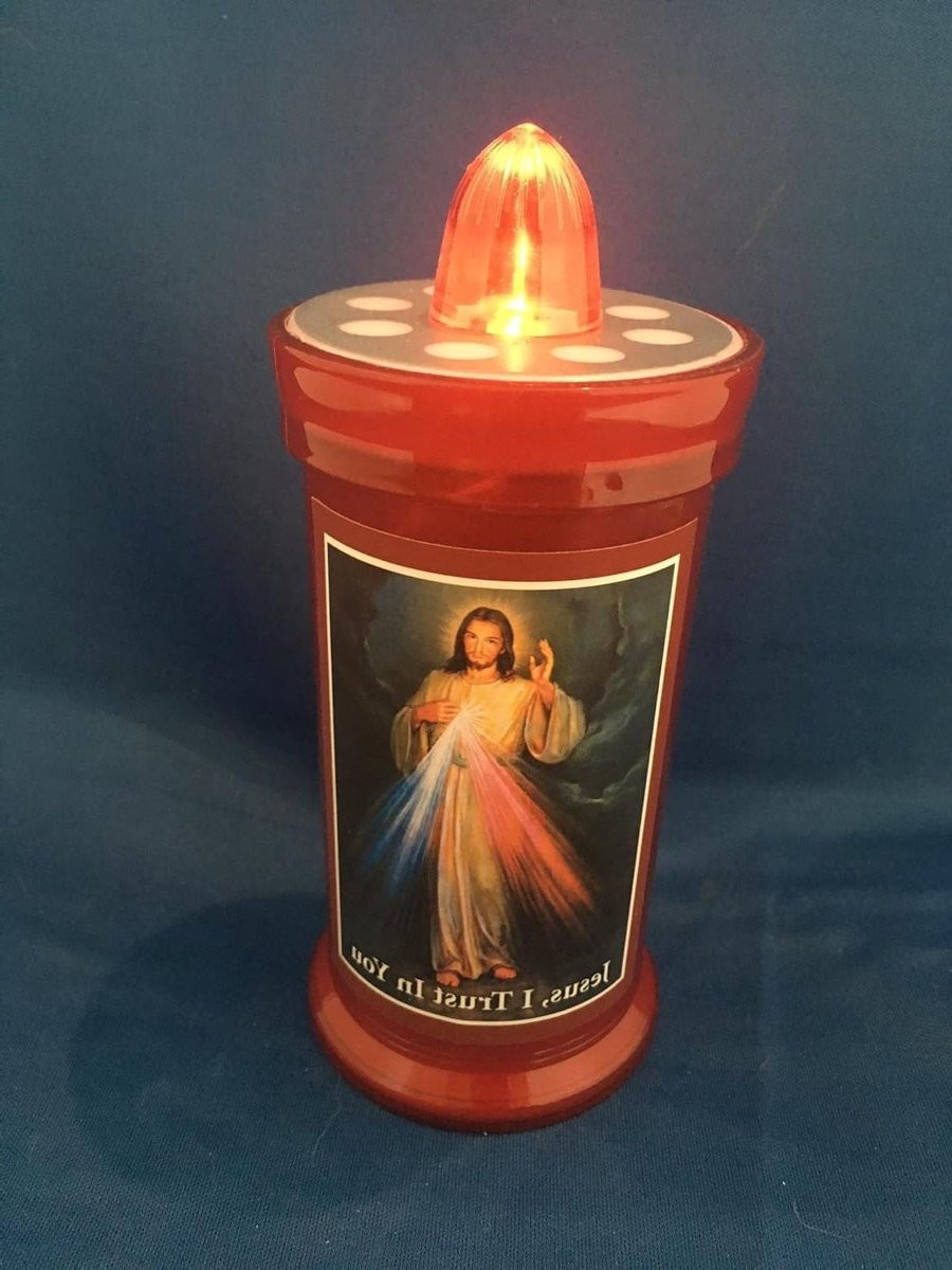 Wit Herdenkingslicht Grave Candle met Real Candle Effect, Diameter: 14 cm