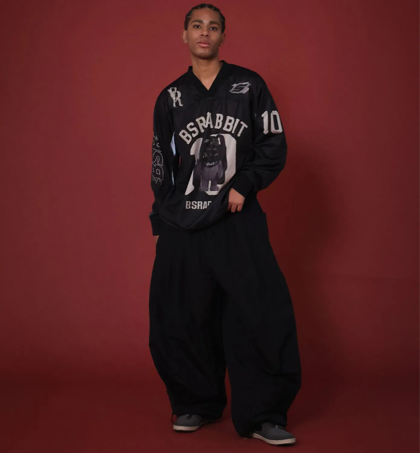 BS RABBIT BS LOGO NEW SUPER WIDE VENTILATION PANTS  - BLACK - Unisex
