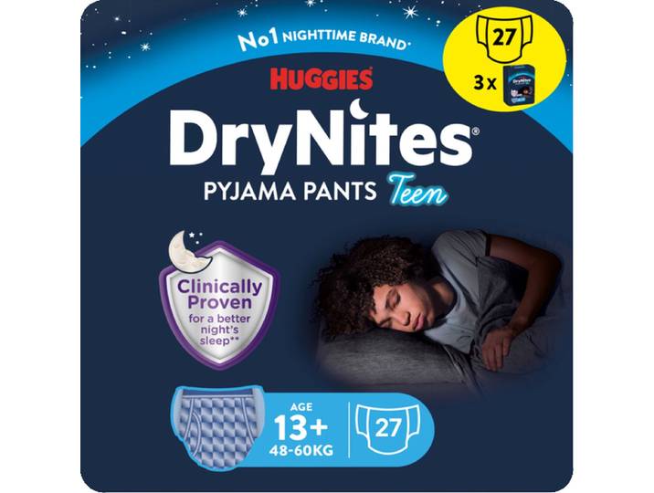 Huggies DryNites luierbroekjes - jongens - 13+ jaar (48 - 60 kg) - 27 nachtbroekjes - voordeelverpakking