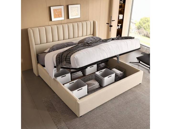 Lit Coffre 160 x 200 CM avec Sommier-Lit 2 Personne 160x200 cm avec rangement-Lit 160x200 avec rangement-lit coffre 160x200 coffre