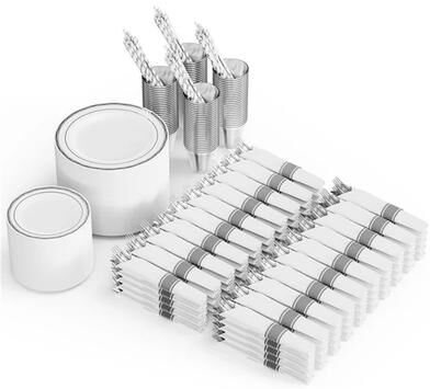 800 Pieces Gold Pre Rolled Napkins Disposable Dinnerware Set