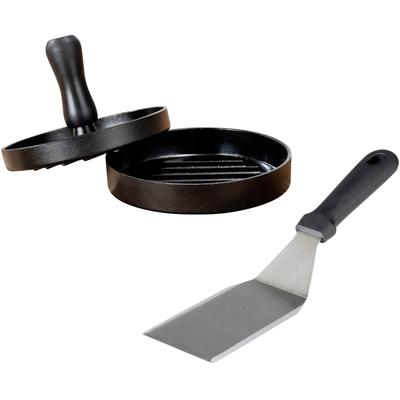 Burgerpresse WENKO "Burger-Set", schwarz, Ø:12cm, Aluminium, Edelstahl, Küchenpressen, Hamburgerpresse & Plancha Spachtel, Grillzubehör, rostfreier Edelstahl