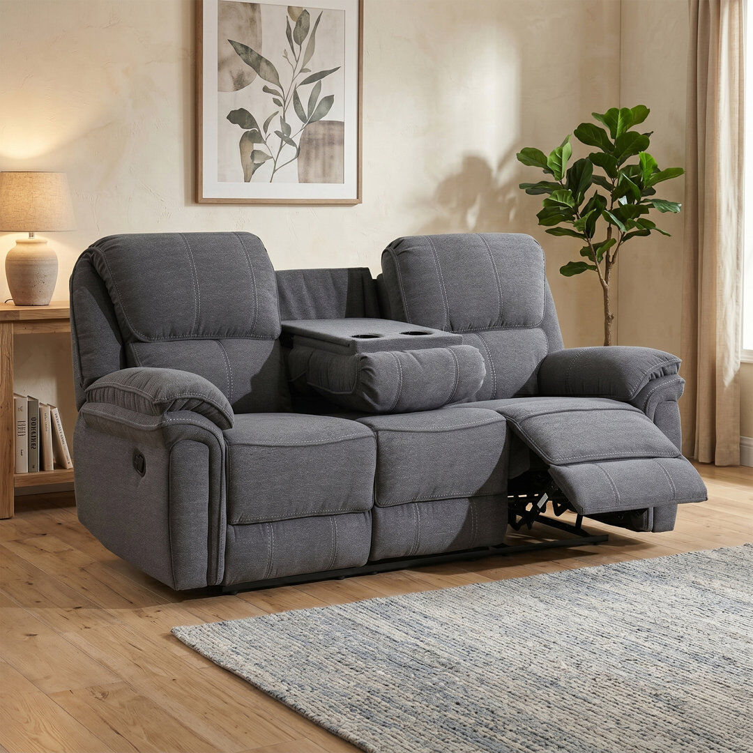 Latitude Run Altovese 3 Seater Polyester Blend Recliner Sofa Grey 105cm H X 202cm W X 95cm D