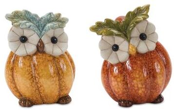 Melrose International Terra Cotta Pumpkin Owl Figurine (Set of 2)