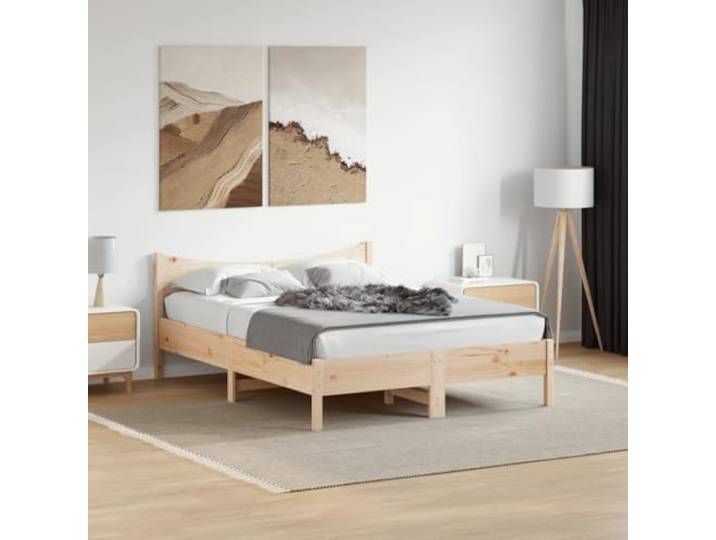 RJPLMFV Bettgestell ohne Matratze, 140 x 190 cm, massives Kiefernholz Lattenrost inklusive, Kopfteil zur Rückenunterstützung, robust und dekorativ
