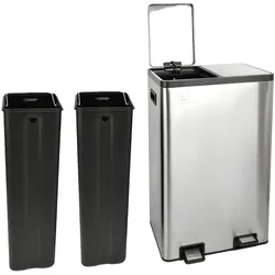 SVITA TMH2X30 Mülleimer 60L Mülltrennsystem 2 Fächer 2x30L Softclose-Deckel Pedal versteckbar Kunststoff Inneneimer Edelstahl