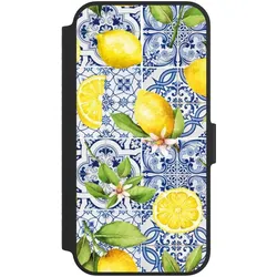 Nivocase Klapphülle für Apple iPhone 14 Handyhülle aus Kunst Leder NIVOflip schwarz Griechenland Muster (Apple iPhone 14), Smartphone Hülle, Schwarz