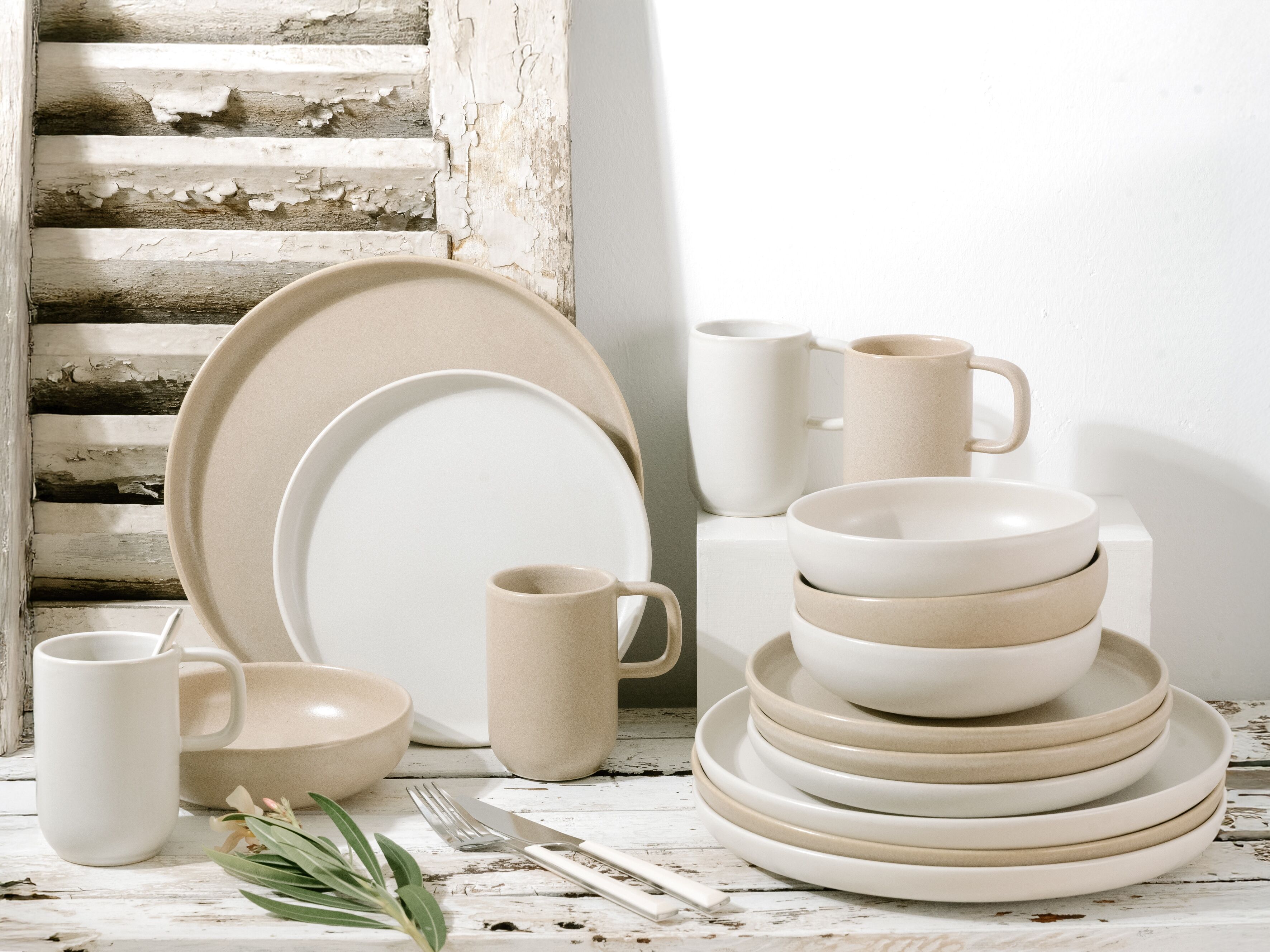 Kombiservice CREATABLE "Uno Toscana, Service 16-tlg.", beige (bunt), 16, Steinzeug, Geschirr-Sets, Kombiservice, Puristische Formgebung, Inspiriert durch die Farben der Toscana