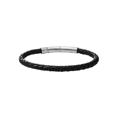 Lederarmband FOSSIL "Schmuck Geschenk Edelstahl Leder Armschmuck", grau (schwarz, edelstahlfarben), Armbänder, Damen, 22cm, Edelstahl Leder, Edelstahl, Leder, Lederarmband