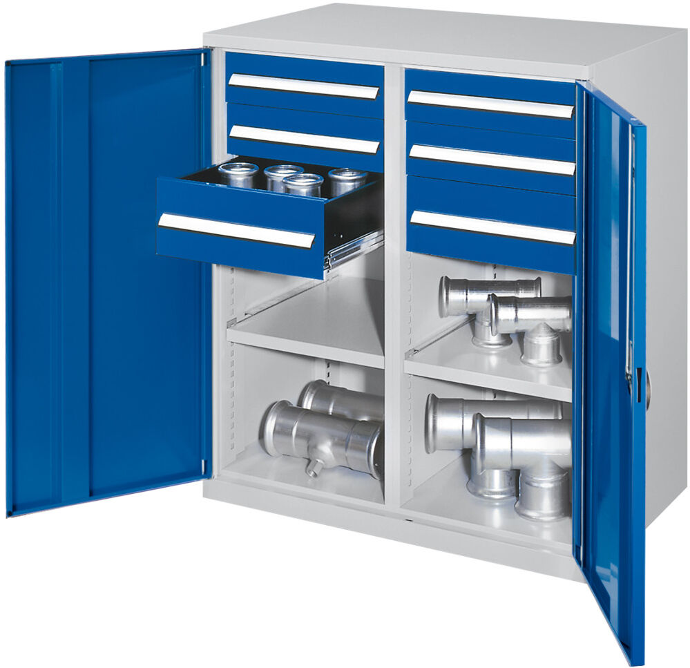 Kappes Schwerlastbeistellschrank Mod. 71 RAL 7035/5010 Vollblechtüren mit Ausstattung (1472.01.1016)