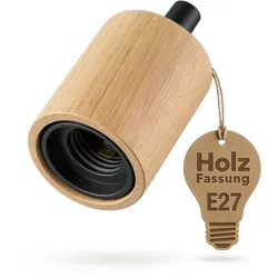 ledscom.de E27 Lampenfassung KIVO aus Echtholz, Zugentlastung, DIY Pendelleuchten-Fassung, 230V AC, max. 60W