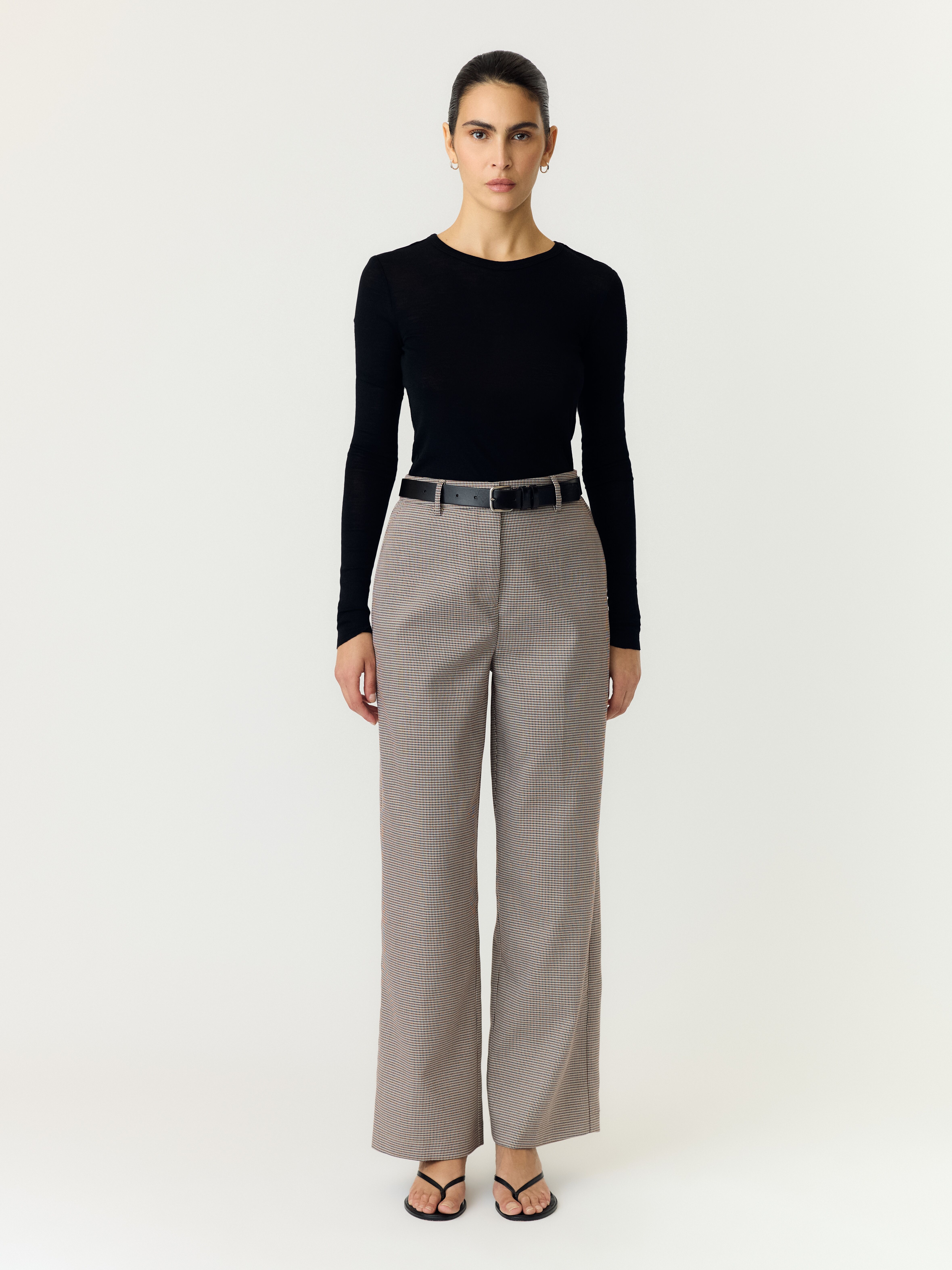 Anzughose Y.A.S "YASCHEKKA HW WIDE PANTS NOOS", Damen, Gr. 38, N-Gr, beige (schwarz checks:with checks), Web, Obermaterial: 80% Polyester, 18% Viskose, 2% Elasthan, kariert, lang, Hosen Anzughose, Materialmix, high waist schwarz checks:with checks 38, N-G