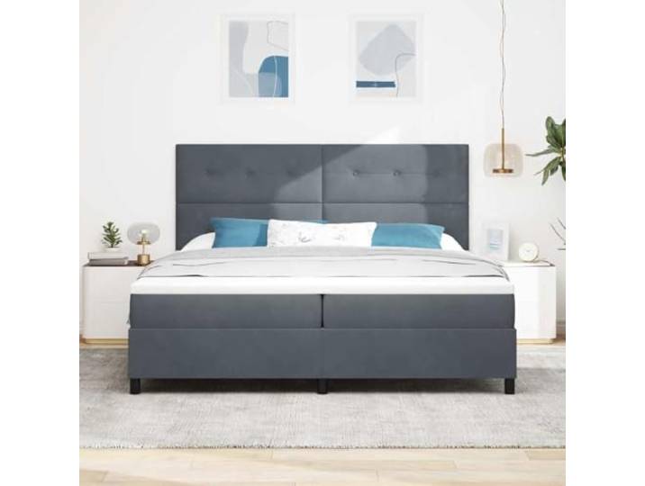 KTHLBRH Boxspringbett dunkelgrau 200 x 200 cm Kopfteil verstellbar, 2 Höhen, technisches Holz, Kiefer massiv, Traglast 280 kg