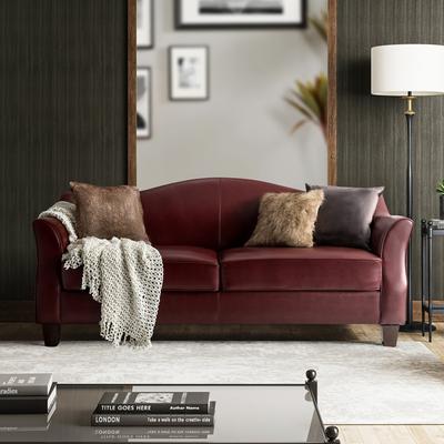 "HULALA HOME Sandra 81.5"" Classic Genuine Leather Sofa With Solid Wood Legs"