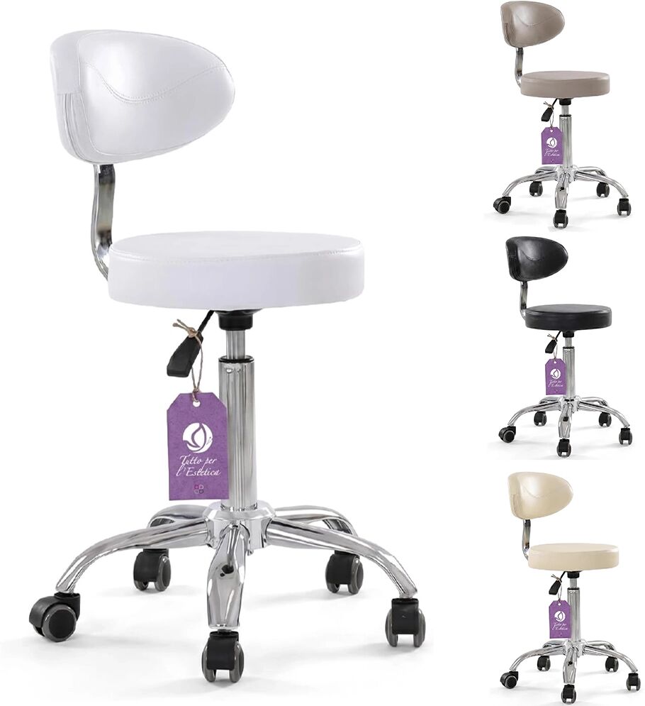Tuttoperlestetica Sgabello Manicure Regolabile in Altezza Professionale con Ruote per Centro Estetico NERO
