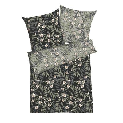 Wendebettwäsche KAEPPEL "Florence", grün (khaki), B/L: 135cm x 200cm, 1 Stk., 1 Stk., Mako-Satin, B/L: 80cm x 80cm, 2 Stk., Mako-Satin, Obermaterial: 100% Baumwolle, Bettwäsche, Wendebettwäsche, angenehm wärmend