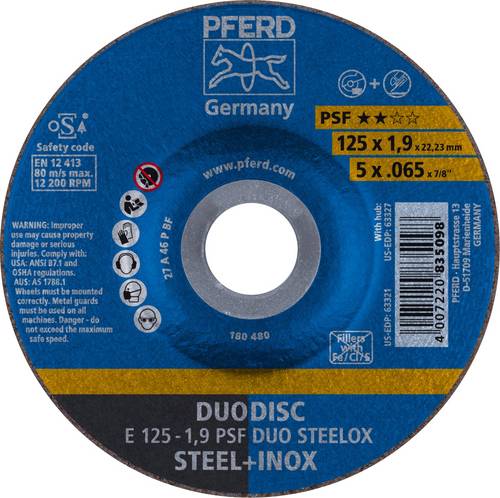 PFERD TOOLS 62012630 E 125-1,9 PSF DUO STEELOX Schruppscheibe gekröpft Durchmesser 125mm Bohrungs-Ø 22.23mm 10St.