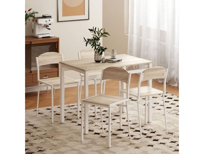 Ensemble table et chaises - Ensemble repas 5 pièces - Gain de place - Structure métal & plateau MDF - Contemporain