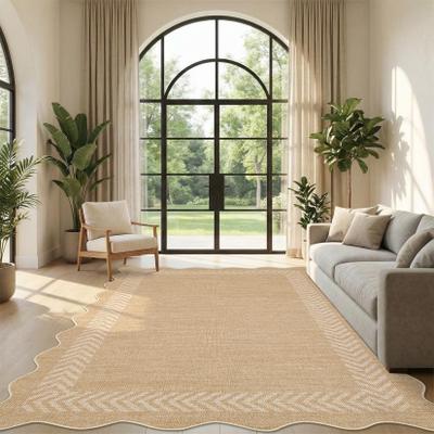 Garvee Scalloped Easy Jute Indoor Outdoor Bordered Area Rug