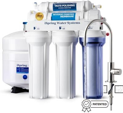 iSpring RCC2, Upgraded 200 GPD Capacity, 5-Stage Under Sink Reverse Osmosis Water Filter System, Patented Easy-Mount Faucet