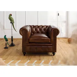Sessel Echtleder 105x82x75 braun CHESTERFIELD #102