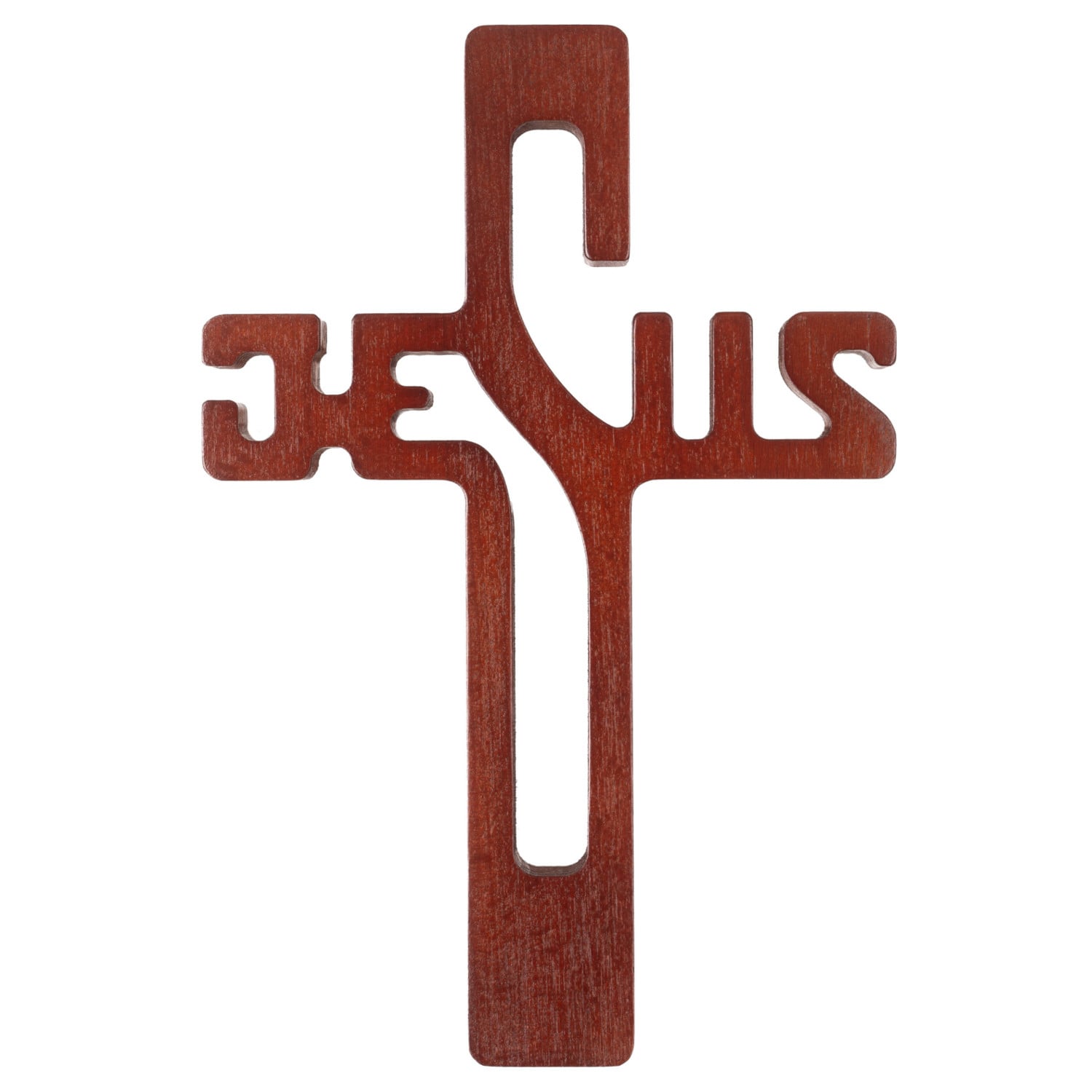 Luda Studio Hangend kruis van beukenhout met tekst JESUS, Bruin, B: 30 cm, D: 20 cm, H: 1,8 cm