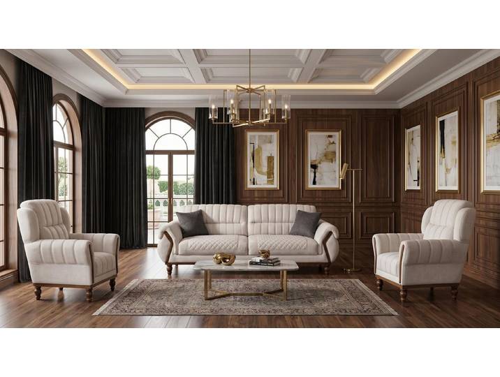 Xlmoebel Polstergarnitur Beiges Sofa-Set 2+1+1-Sitzer-Sofas Stoffsofas Design-Sofas Qualität