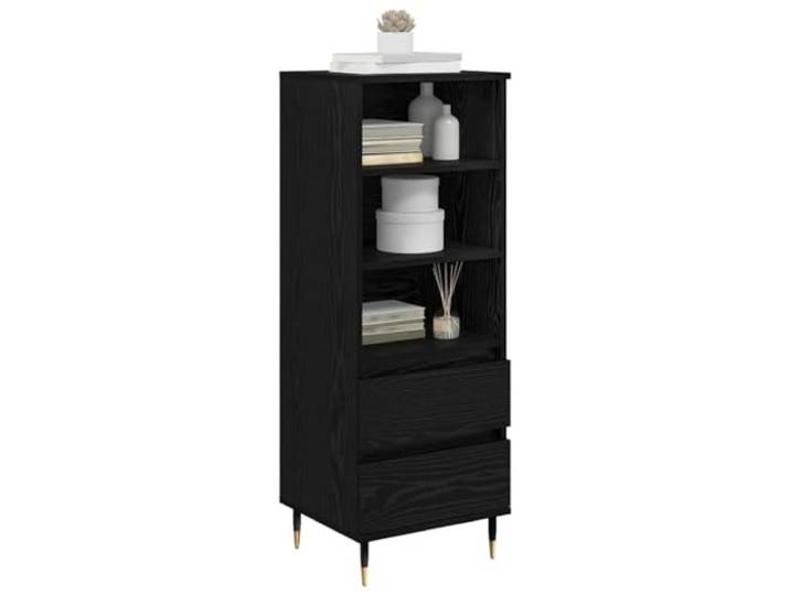 KTHLBRH Anrichte Eiche schwarz 40 x 36 x 110 cm Holz mehrschichtig Mit Schublade, konischen Metallbeinen, Wohnzimmermöbel, Holzregalen