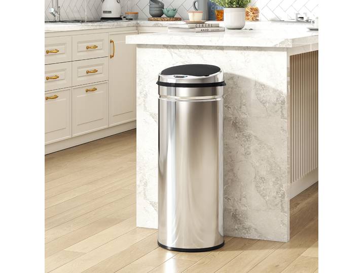 HOMCOM Poubelle Automatique 50L Acier Inox Noir Argent