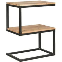 KADIMA DESIGN Beistelltisch AKOLA S-Form Massiv-Holz Akazie / Metall 45 x 60 x 30 cm, Design Wohnzimmertisch Landhaus-Stil, Anstelltisch Ablagetisch