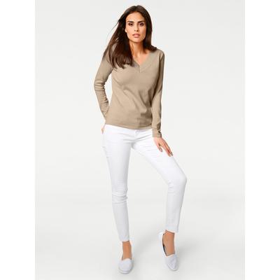 Strickpullover "V-Pullover", Damen, Gr. 34, beige, 100% Baumwolle, RICK CARDONA BY HEINE, unifarben, Pullover Strickpullover