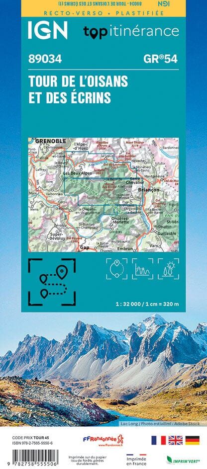 Carte plastifiée - Tour de l'Oisans et des Ecrins (GR54)   IGN