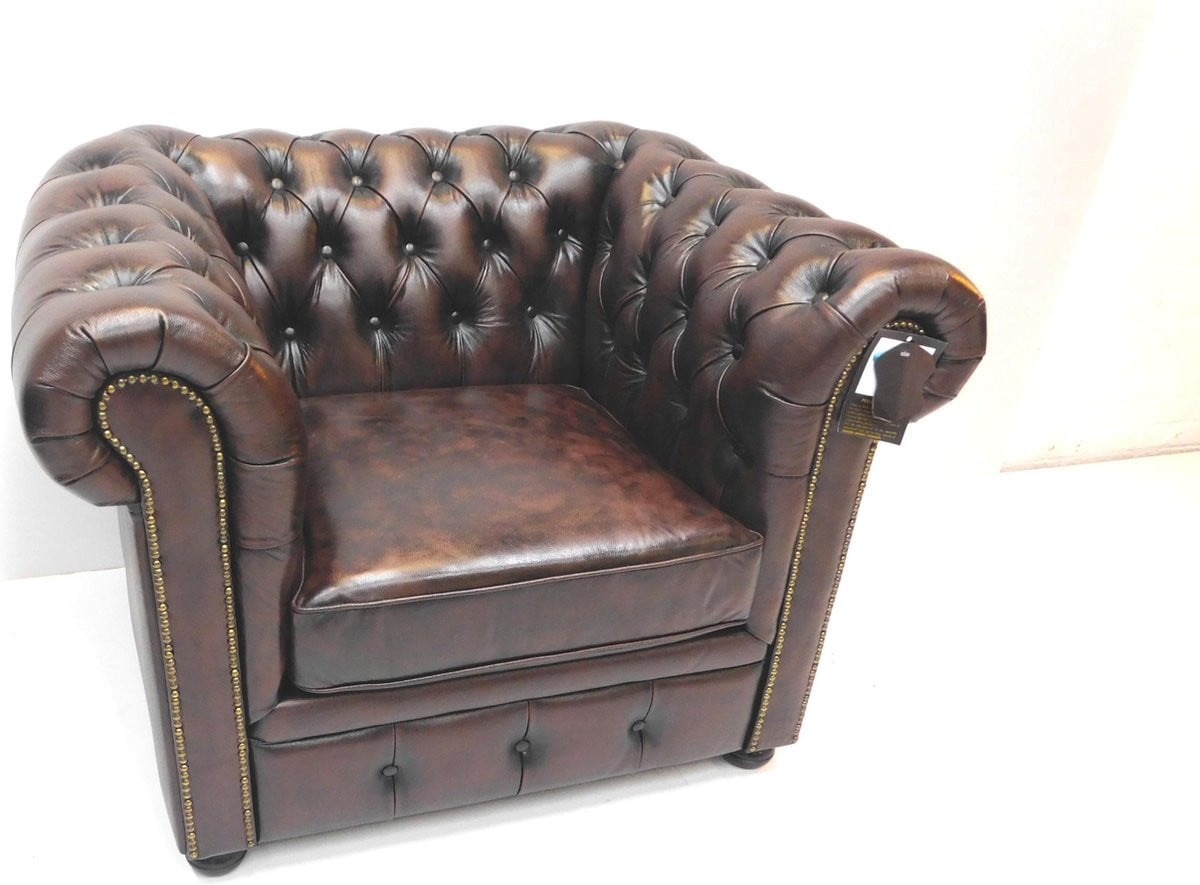 Chesterfield fauteuil SPRINGFIELD Handwish leder Brown