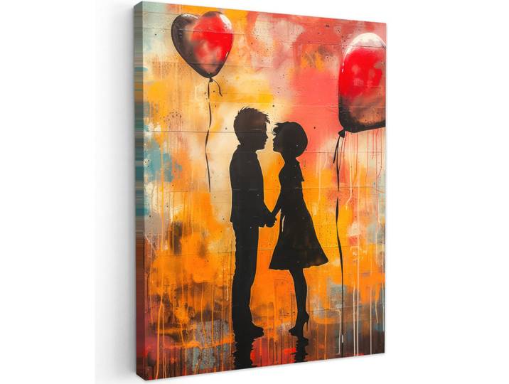 MuchoWow Leinwandbild - Straßenkunst - Liebe - Graffiti - Kunst - Banksy - 60x80 - Gemälde, Orange, Textil, Kiefer, Abstrakt, Rechteckig, 60x80 cm, gerahmt, Bilder & Rahmen, Bilder, Wandbilder