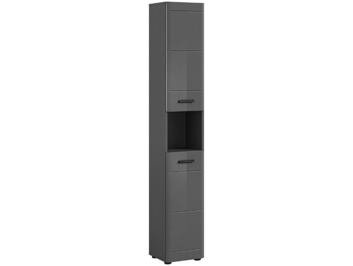 Newroom Hochschrank Grau 180 cm Hochschrank Grau Hochglanz Badezimmerschrank Schrank Modern Zeitlos...