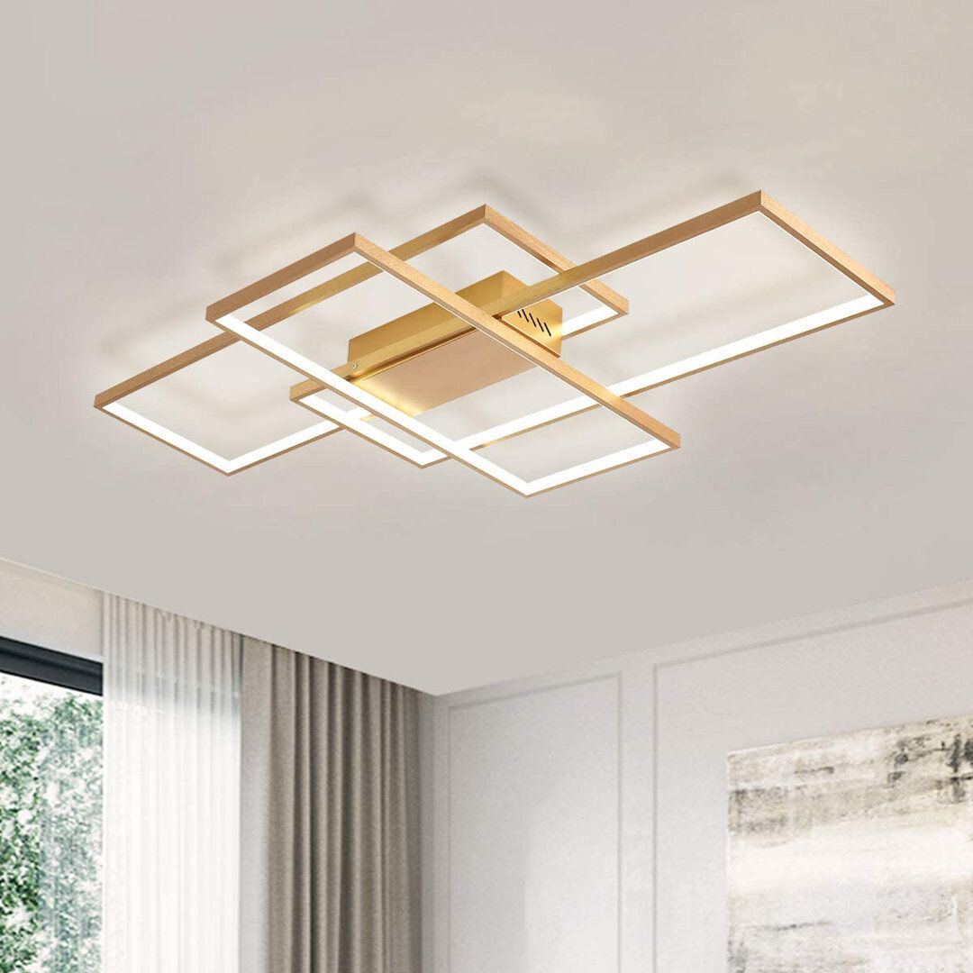 Blue Elephant Arlyn 3 - Light Rectangle Acrylic LED Flush Mount Gold 8cm H x 90cm W x 50cm D
