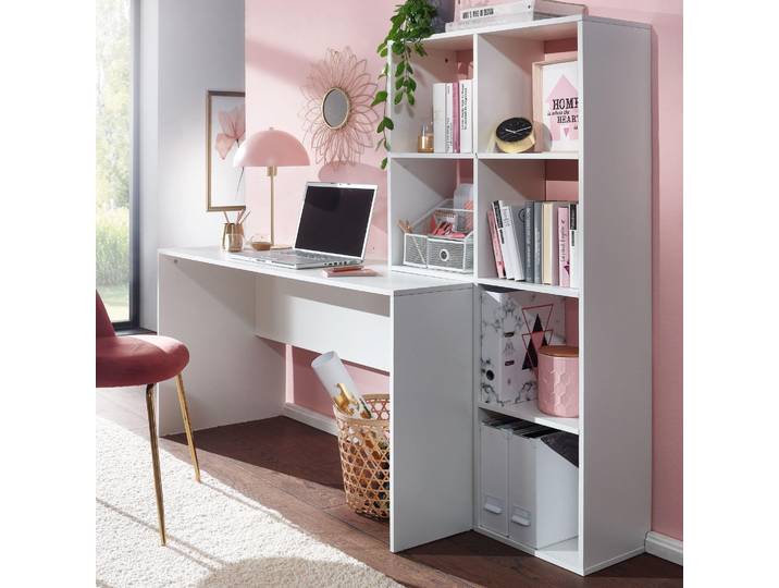 Bureau avec étagère blanc 170x59x143\,5 cm bureau moderne Wohnling