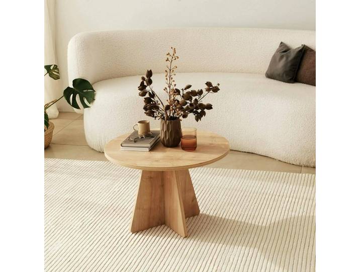 Armanda - Table basse\, 60x60x40h cm Chêne Marron\, Forme Ronde
